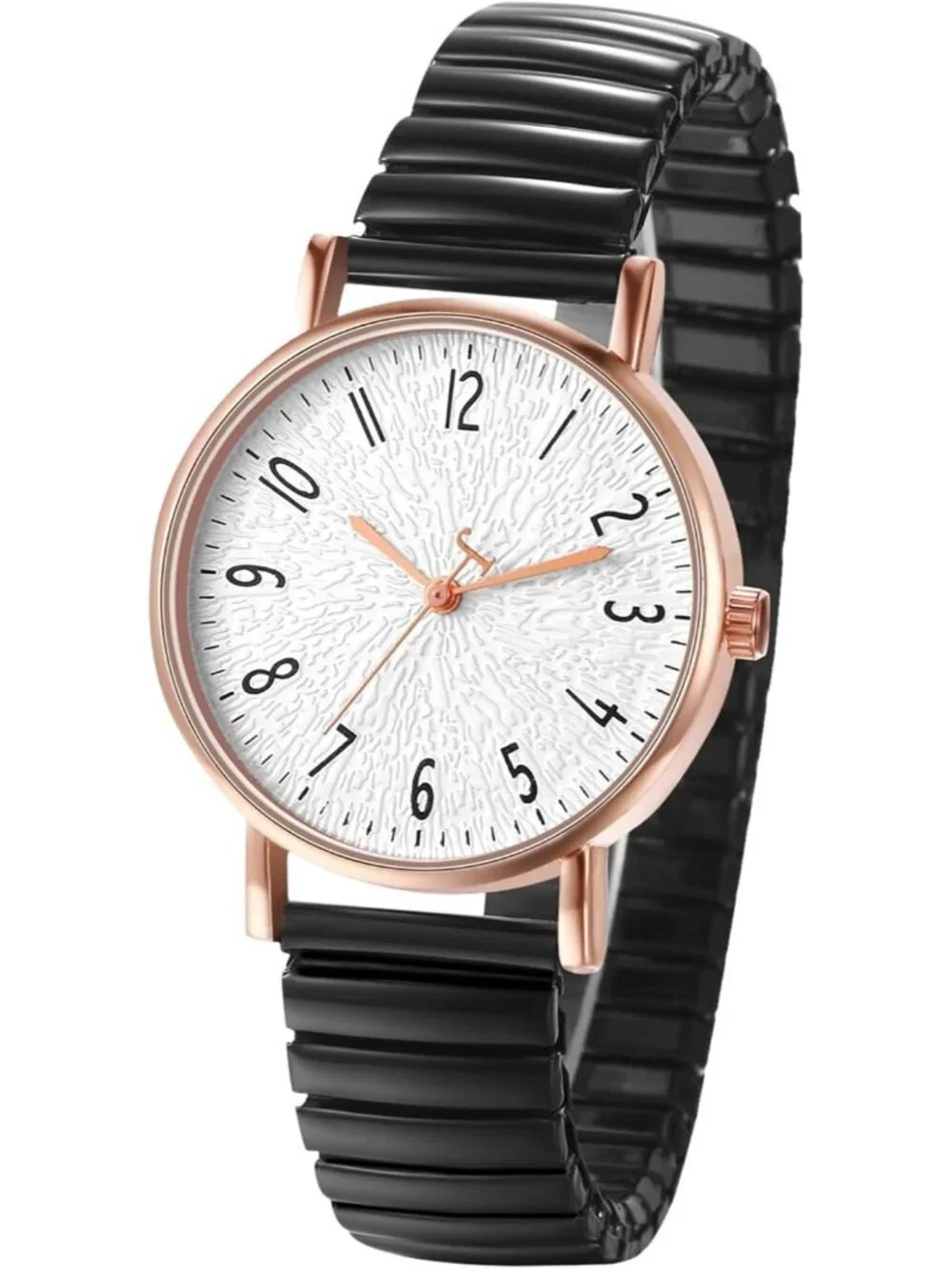 Women's Black Analog Quartz Elastic Strap Arabic Numerals Waterproof Wrist Watch